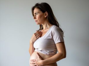 ventre gonflé sous la poitrine femme
